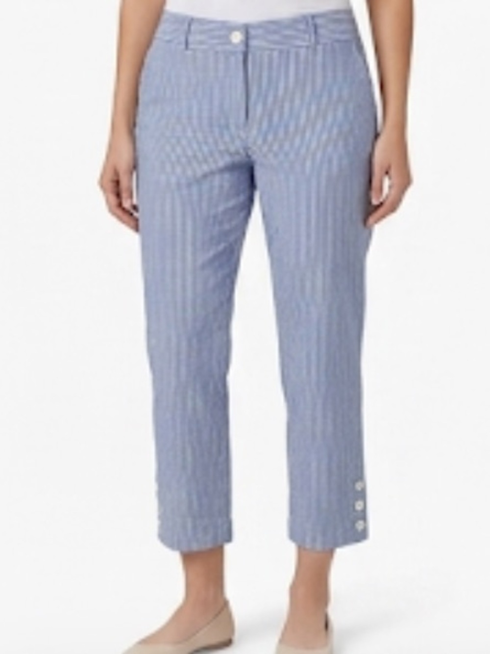 Talbots perfect crop white&blue stripped pants 3 buttons at ankle length size 2‌